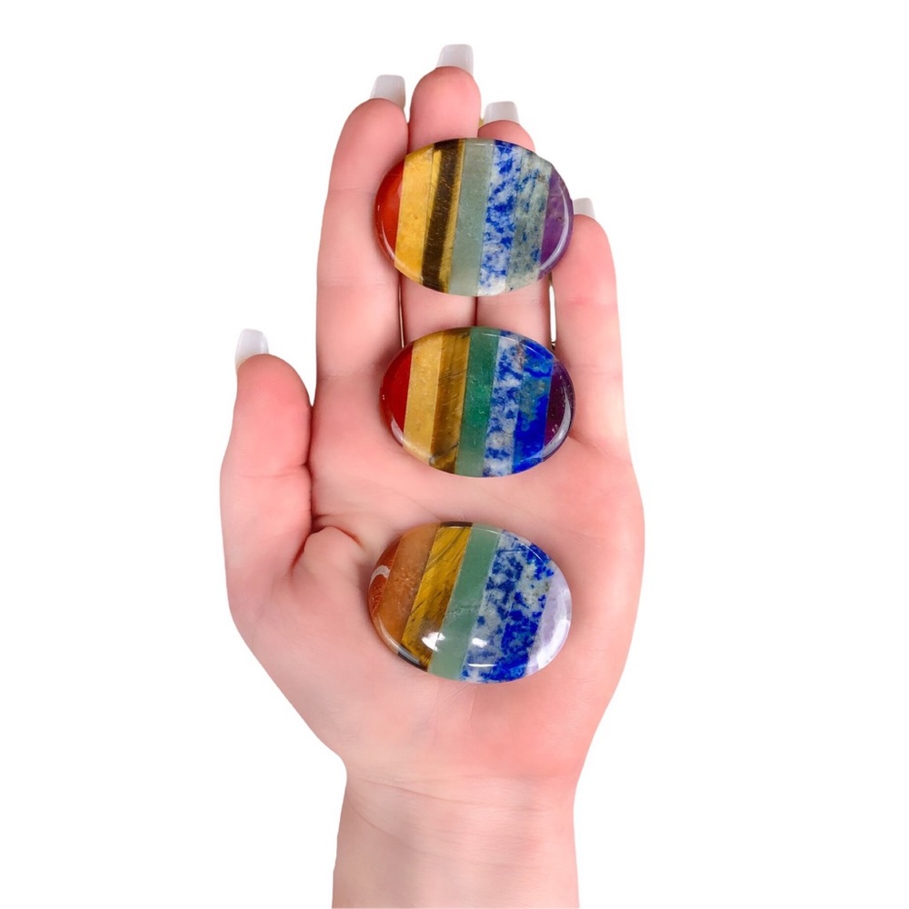 7 Chakra Rainbow worry stone palm stone thumb stone rock healing crystals - Picture 3 of 10